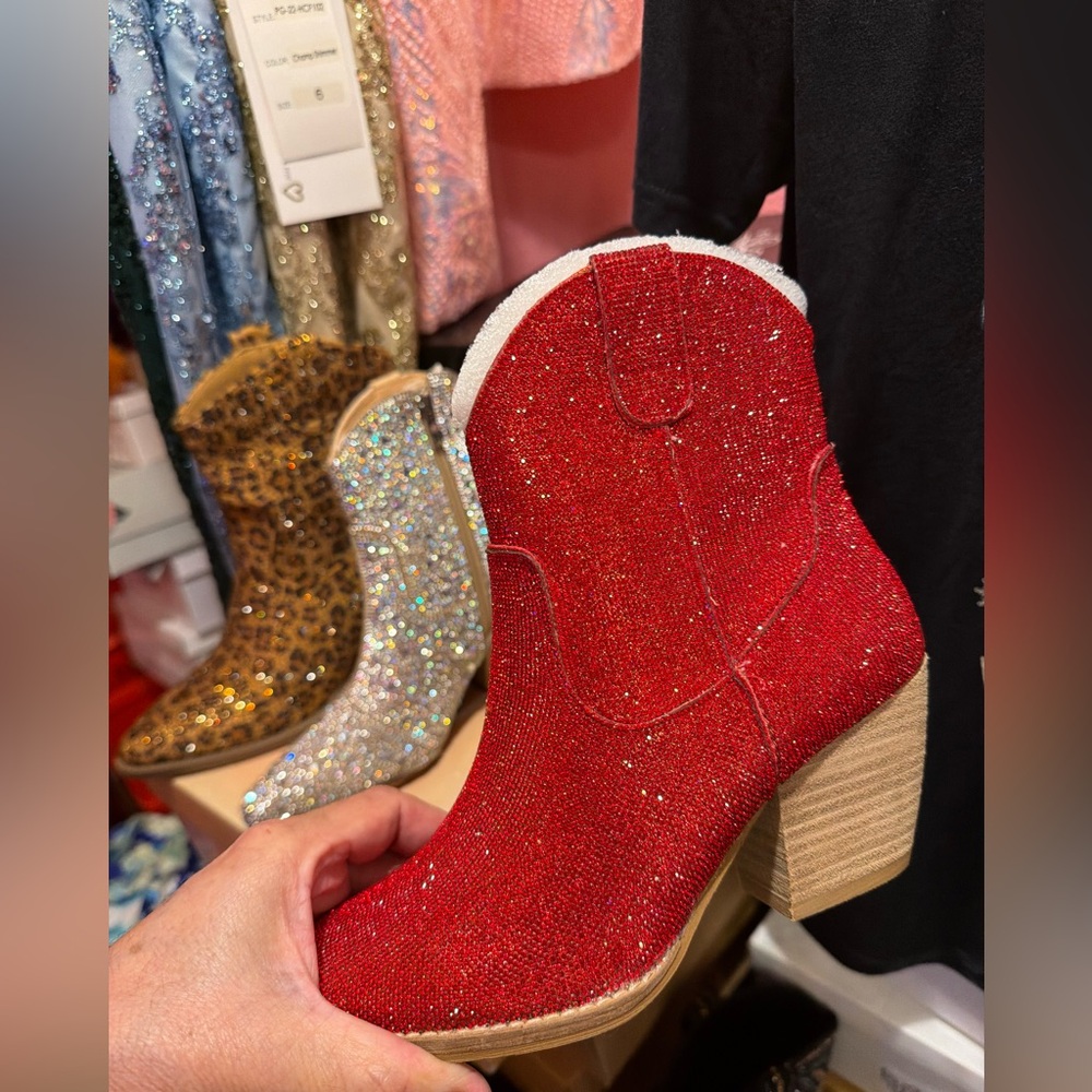 BEAST Red Rhinestone Western Sparkly Cowgirl Festival Holiday Party Boot - Picture 5 of 5